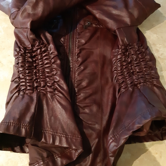 1X MBLM Faux Leather Collarless Ruched Jacket - Picture 2 of 16